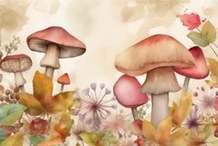 Mushroom flowers watercolor illustration. Generate Ai Product Image 1