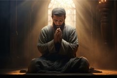 Devout Muslim man praying morning. Generate Ai Product Image 1