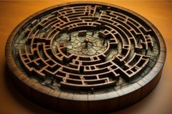 Intricate wooden labyrinth puzzle on table Product Image 1