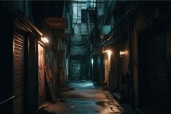 City narrow alley night light. Generate Ai Product Image 1
