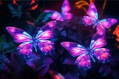 Neon glowing butterflies. Summer nature art Product Image 1