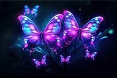 Ethereal Neon glowing butterflies. Summer nature art Product Image 1