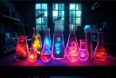 Vibrant science elixirs: laboratory glassware with neon glow Product Image 1