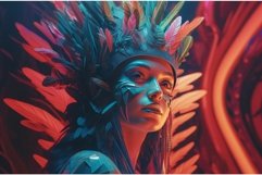 Neon jungle vibrant psychedelic tribal woman. Generate ai Product Image 1