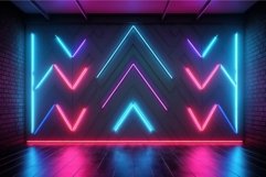 Electrifying Neon blue red brick wall big lights. Generate A Product Image 1