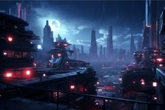 Dystopian Night city cyberpunk. Generate Ai Product Image 1