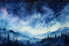 Vivid Night sky clouds watercolor. Generate Ai Product Image 1