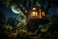 Night tree house. Fantasy forest Product Image 1