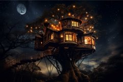 Tranquil Night tree house. Fantasy forest Product Image 1