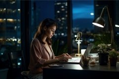 Night time productivity businesswoman. Generate Ai Product Image 1