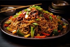 Colorful Noodles stir fry. Generate Ai Product Image 1