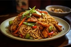 Aromatic Noodles stir fry. Generate Ai Product Image 1