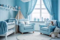 Vibrant Modern nursery room blue. Generate Ai Product Image 1