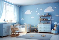 Chic Modern nursery room blue. Generate Ai Product Image 1