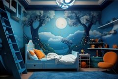 Tranquil Modern nursery room blue. Generate Ai Product Image 1
