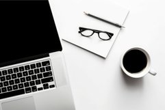 Office desktop with coffee cup. Generate Ai Product Image 1