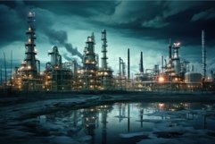 Twilight industrial landscape with reflections Product Image 1