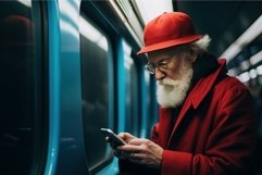 Old man red cloth London subway. Generate Ai Product Image 1