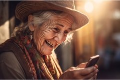 Delighted old woman checking mobile phone. Generate ai Product Image 1