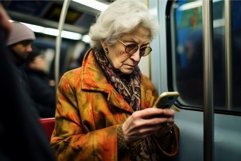 Old woman London subway europe. Generate Ai Product Image 1