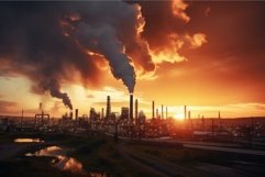 Solitary Petrochemical operator at sunset. Generate Ai Product Image 1