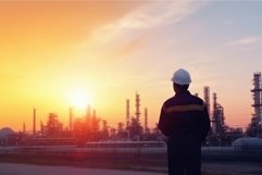 Petrochemical operator at sunset. Generate Ai Product Image 1