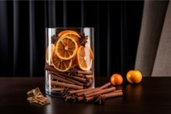Oranges cinnamon vase isolated on table. Generate Ai Product Image 1
