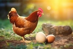 Organic eco chicken with her eggs. Generate Ai Product Image 1