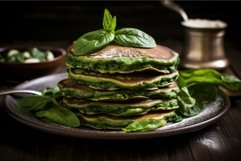 Nutritious Hot pancakes with green spinach. Generate Ai Product Image 1