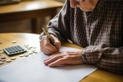 Budget-conscious Pensioner managing finances. Generate Ai Product Image 1