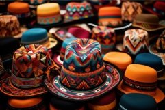 Vibrant Peru colorful decorated hats. Generate ai Product Image 1