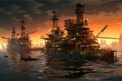 Petroleum production factory at sunset. Generate Ai Product Image 1