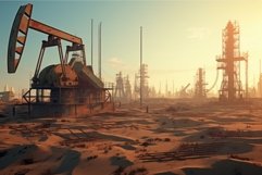 Industrial Petroleum production factory at sunset. Generate Product Image 1