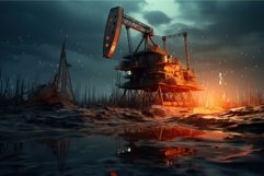 Fiery Petroleum production factory at sunset. Generate Ai Product Image 1