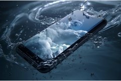 Phone in blue water drops. Generate Ai Product Image 1