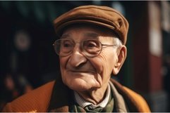 Photo of pleased senior man with glasses and hat. Generate A Product Image 1