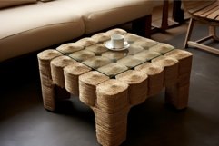 Textured Pieces burlap fabric wooden table. Generate Ai Product Image 1