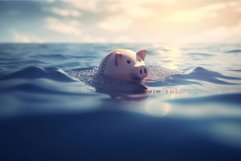 Piggybank drowning crisis. Generate ai Product Image 1
