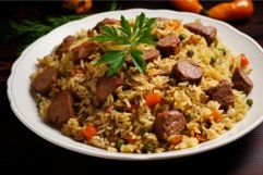 Spicy Pilaf meat bowl asian. Generate Ai Product Image 1