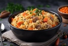 Pilaf meat bowl. Generate Ai Product Image 1