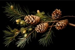 Pine cones and branches on black background Product Image 1