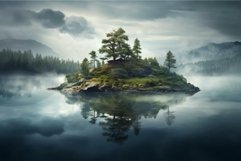 Serene lake island at dawn Product Image 1