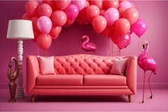 Pink flamingo room with balloons. Generate ai Product Image 1