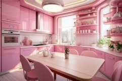 Charming Pink kitchen. Generate Ai Product Image 1