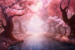 Enchanting Pink magical blossom forest. Generate Ai Product Image 1