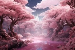 Mystical Pink magical blossom forest. Generate Ai Product Image 1