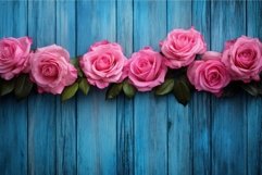 Romantic Pink roses blue wooden. Generate Ai Product Image 1