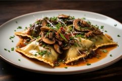 Tender Plate mushroom ravioli. Generate Ai Product Image 1