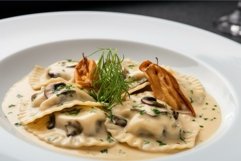 Savory Plate mushroom ravioli. Generate Ai Product Image 1
