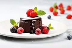 Plate with delicious chocolate fondant berries. Generate Ai Product Image 1